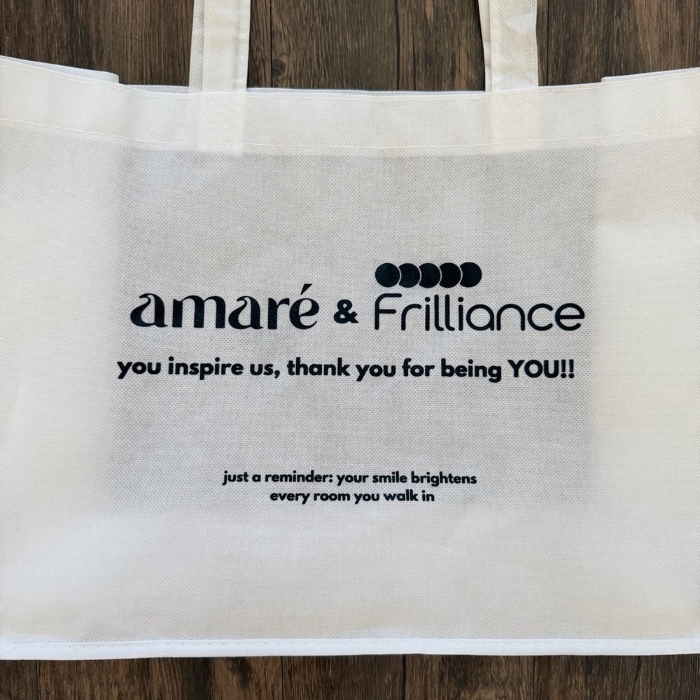 Amar & Frilliance White Logo Tote Shopping Bag Gift Reusable Fabric Bag — image 3 of 6